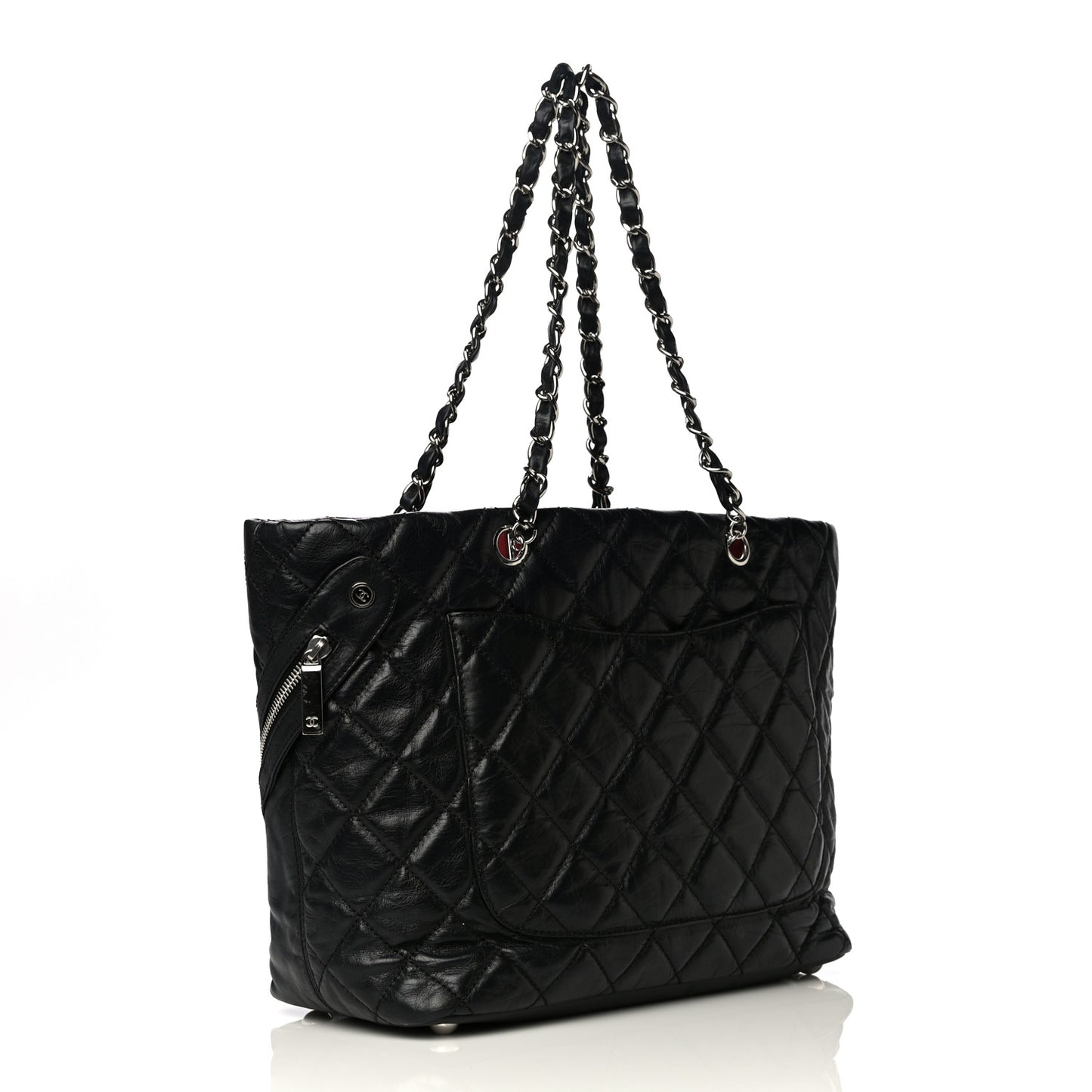 Aged Calfskin Quilted Large Cotton Club Tote Black