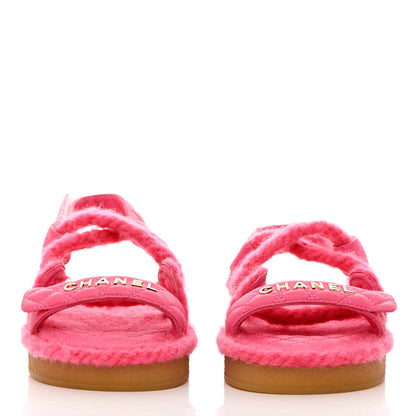 Chanel Cord Lambskin Quilted Logo Sandals 38 Pink 2 of 11