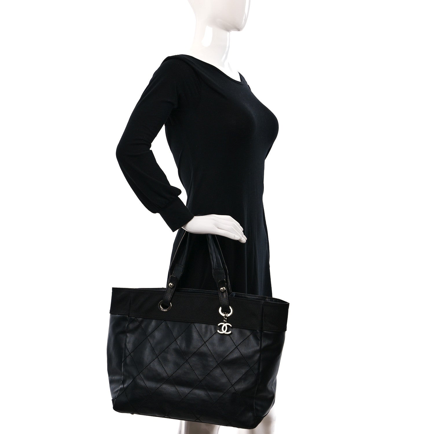 Chanel Coated Canvas Quilted Large Paris Biarritz Tote Black 2 of 9
