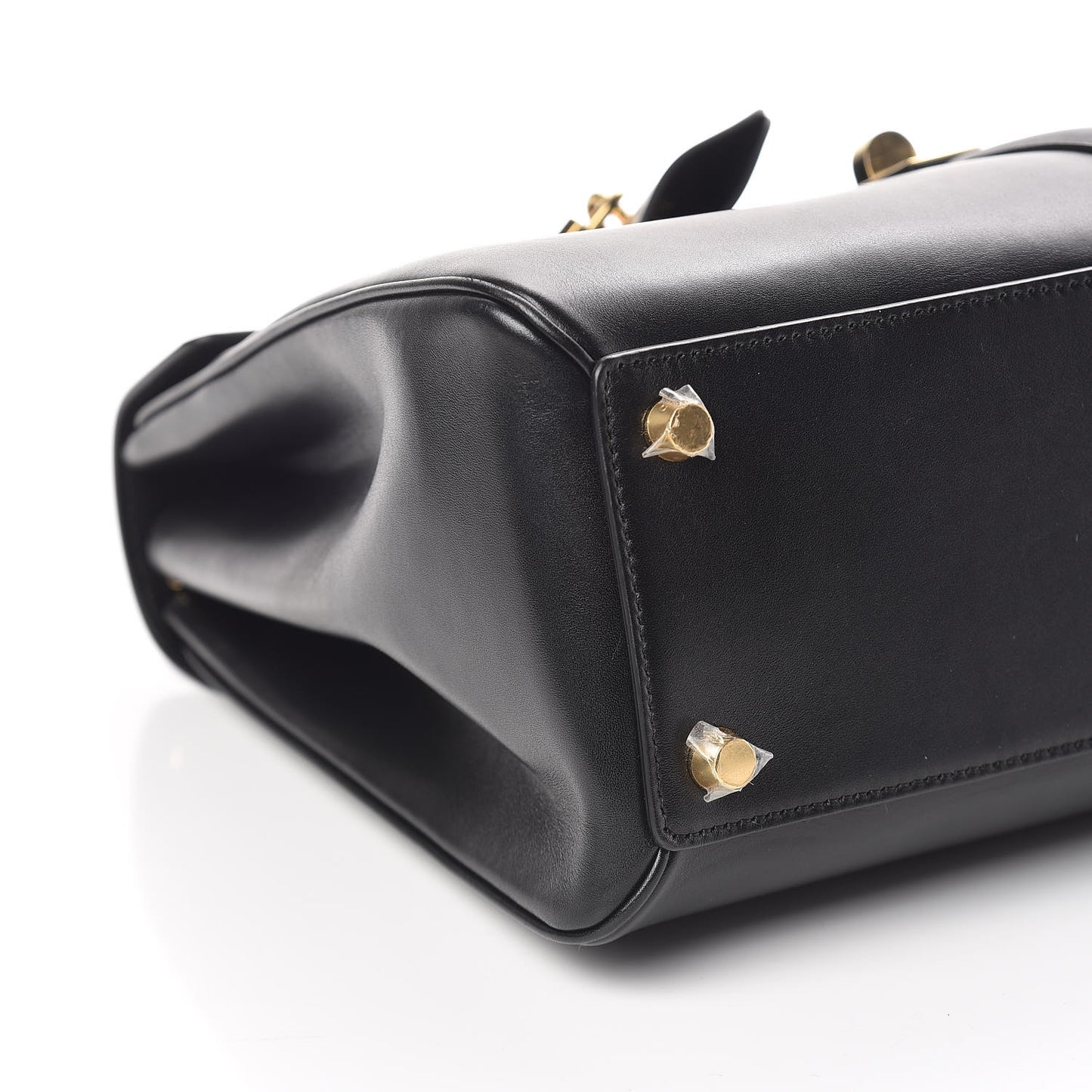 Satinated Calfskin Medium 16 Top Handle Bag Black