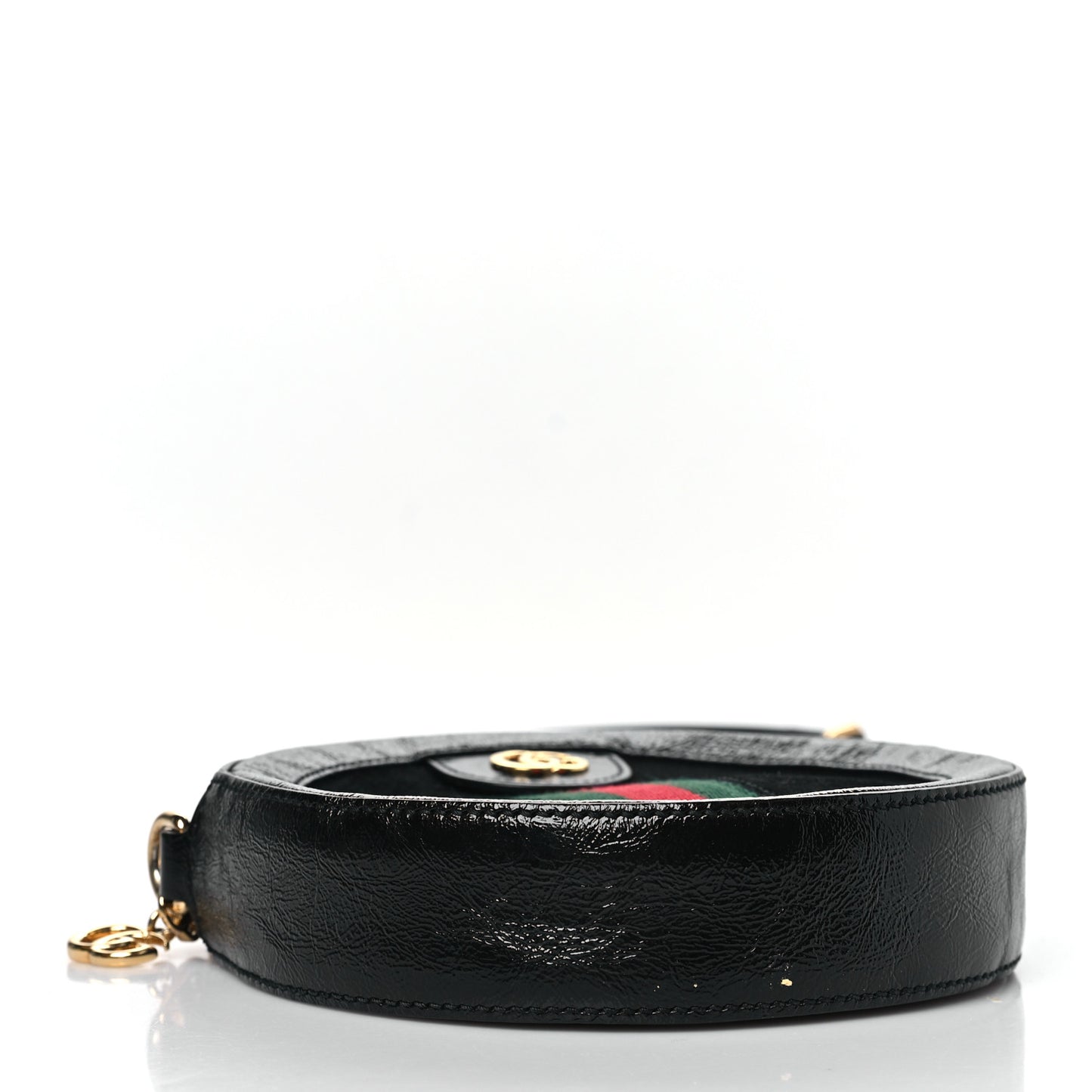 Suede Patent Web Mini Ophidia Round Shoulder Bag Black