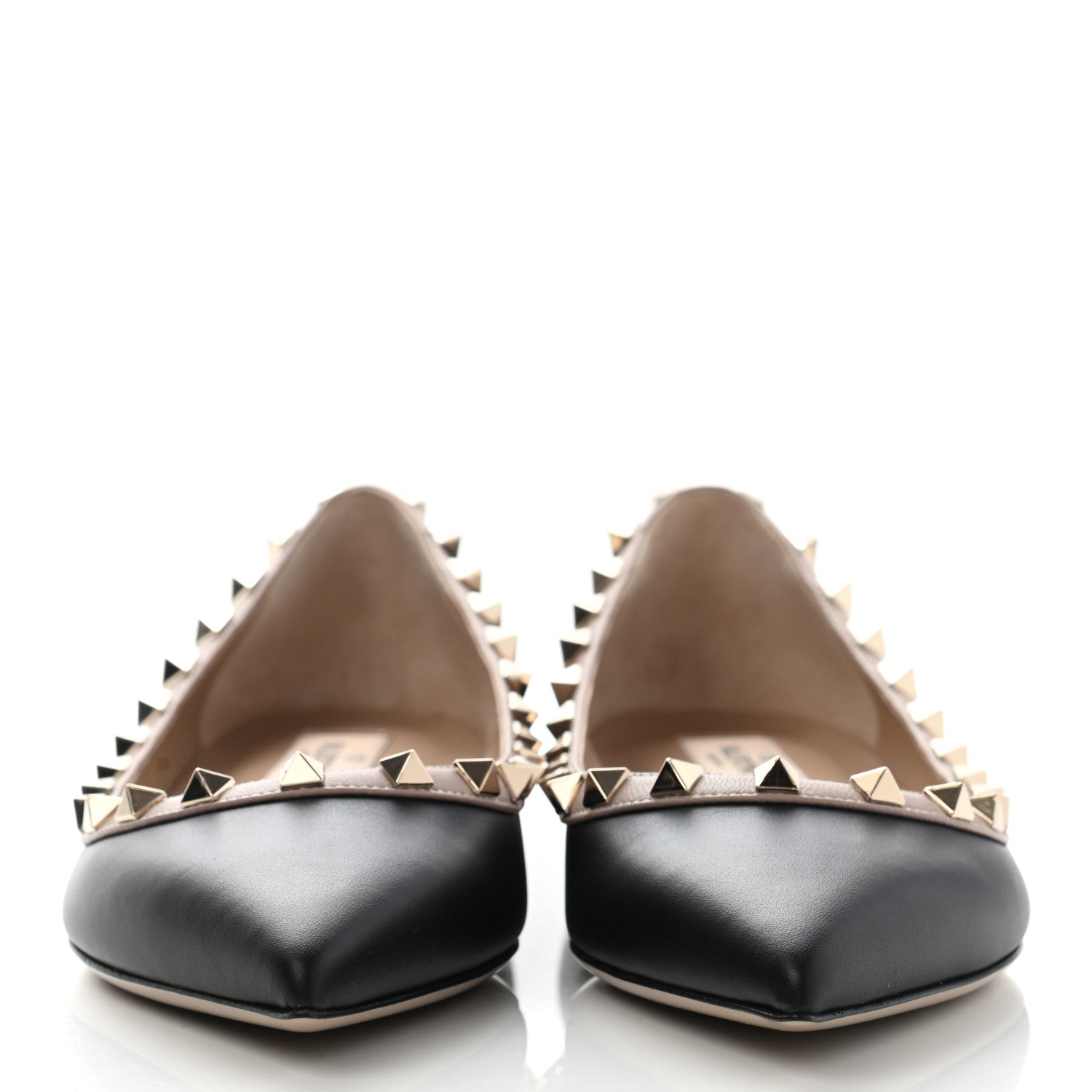 Valentino Garavani Calfskin Nappa Rockstud Ballerina Flats 37.5 Black Poudre 2 of 9