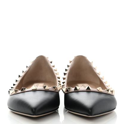 Valentino Garavani Calfskin Nappa Rockstud Ballerina Flats 37.5 Black Poudre 2 of 9