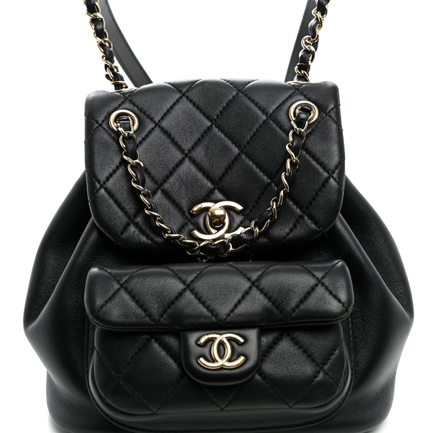 Lambskin Quilted Small Duma Drawstring Backpack Black