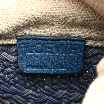 Loewe Iraca Palm Calfskin Anagram Square Pocket Bucket Bag Natural Denim Blue 6 of 11