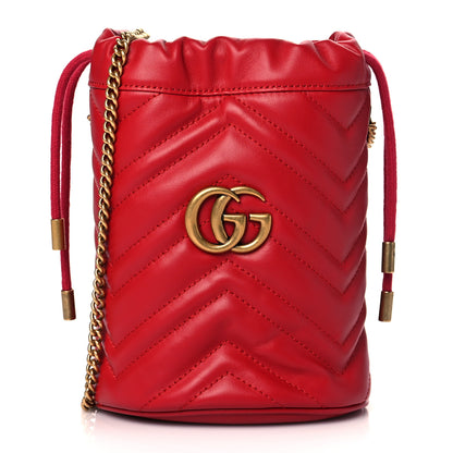 Gucci Calfskin Matelasse Mini GG Marmont 2.0 Bucket Bag Hibiscus Red 1 of 9
