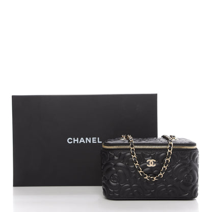 Chanel Lambskin Camellia Embossed Small Vanity Case With Chain Black 11 of 11