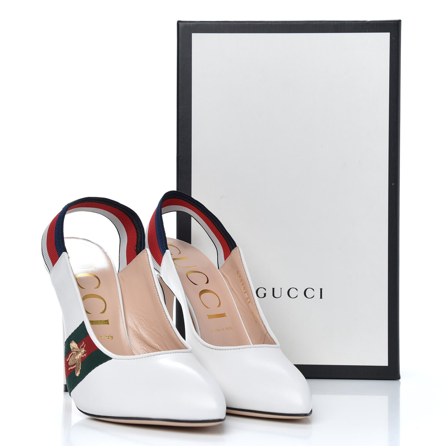 Gucci Malaga Kid Web Sylvie High Heel Slingback Pumps 41 White 11 of 11