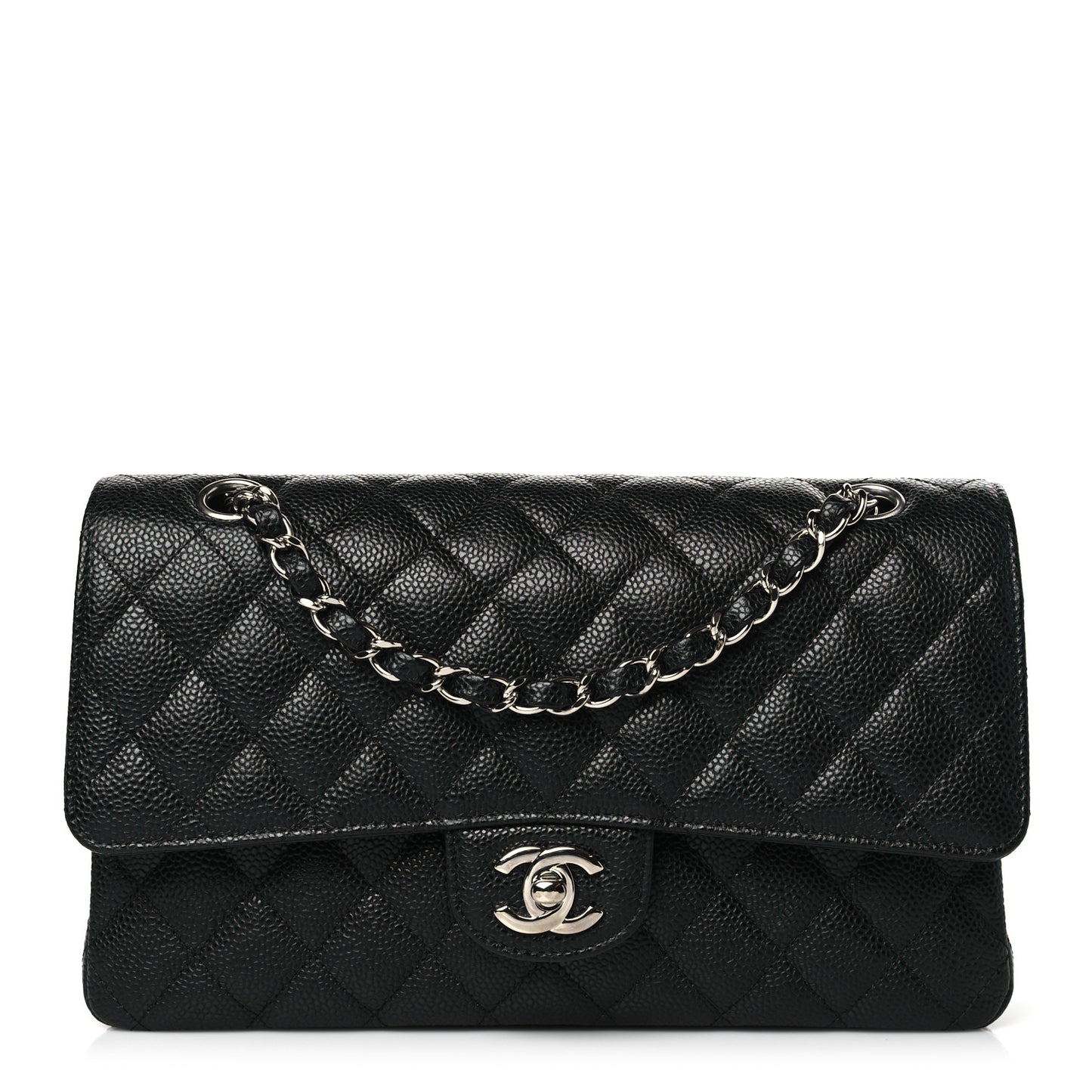 Caviar Quilted Medium Double Flap Black
