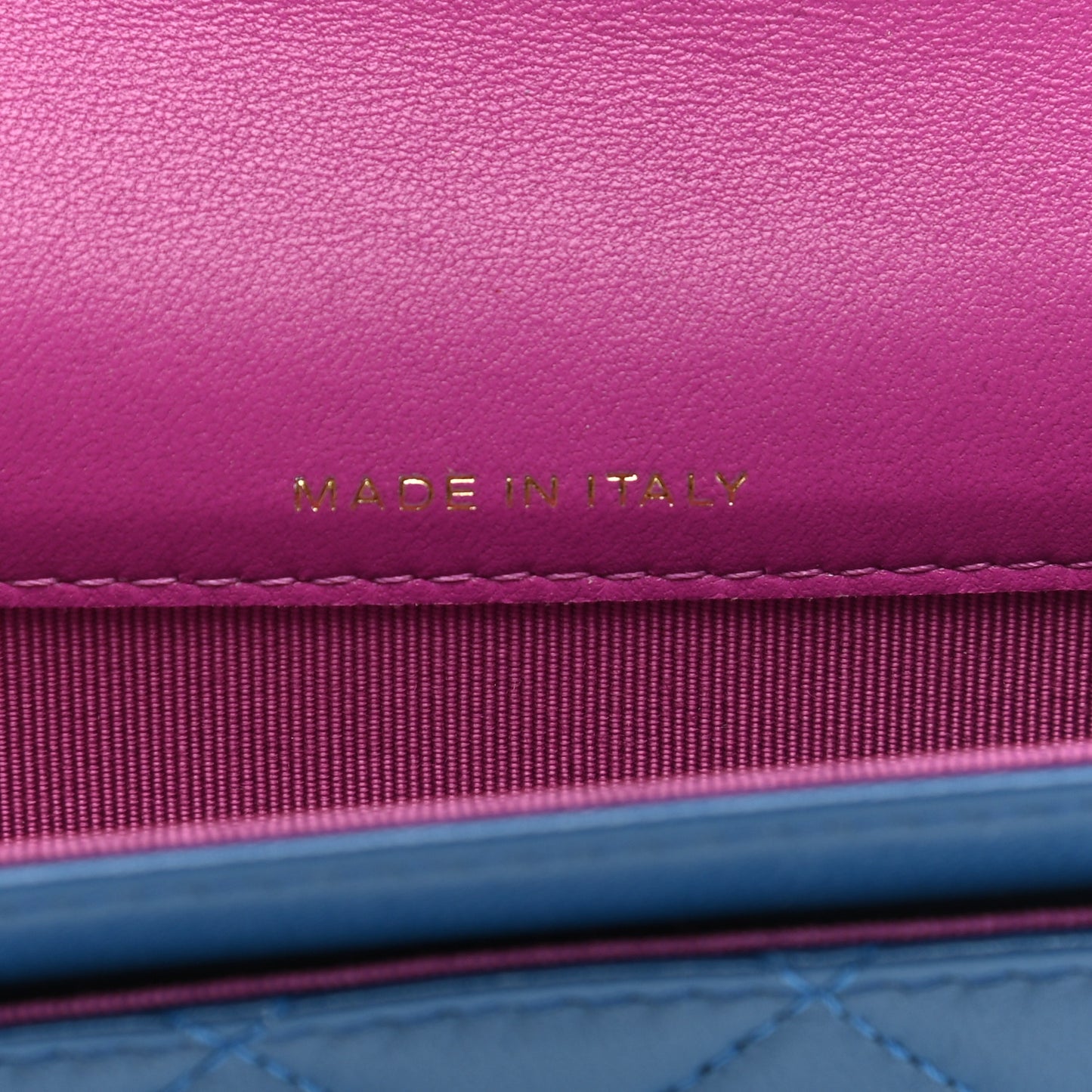 Lambskin Quilted Flap Card Holder Wallet Blue Pink