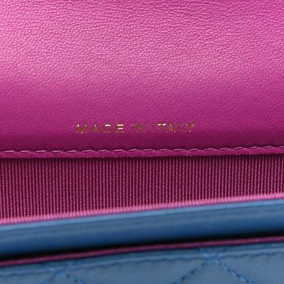 Chanel Lambskin Quilted Flap Card Holder Wallet Blue Pink 7 of 9