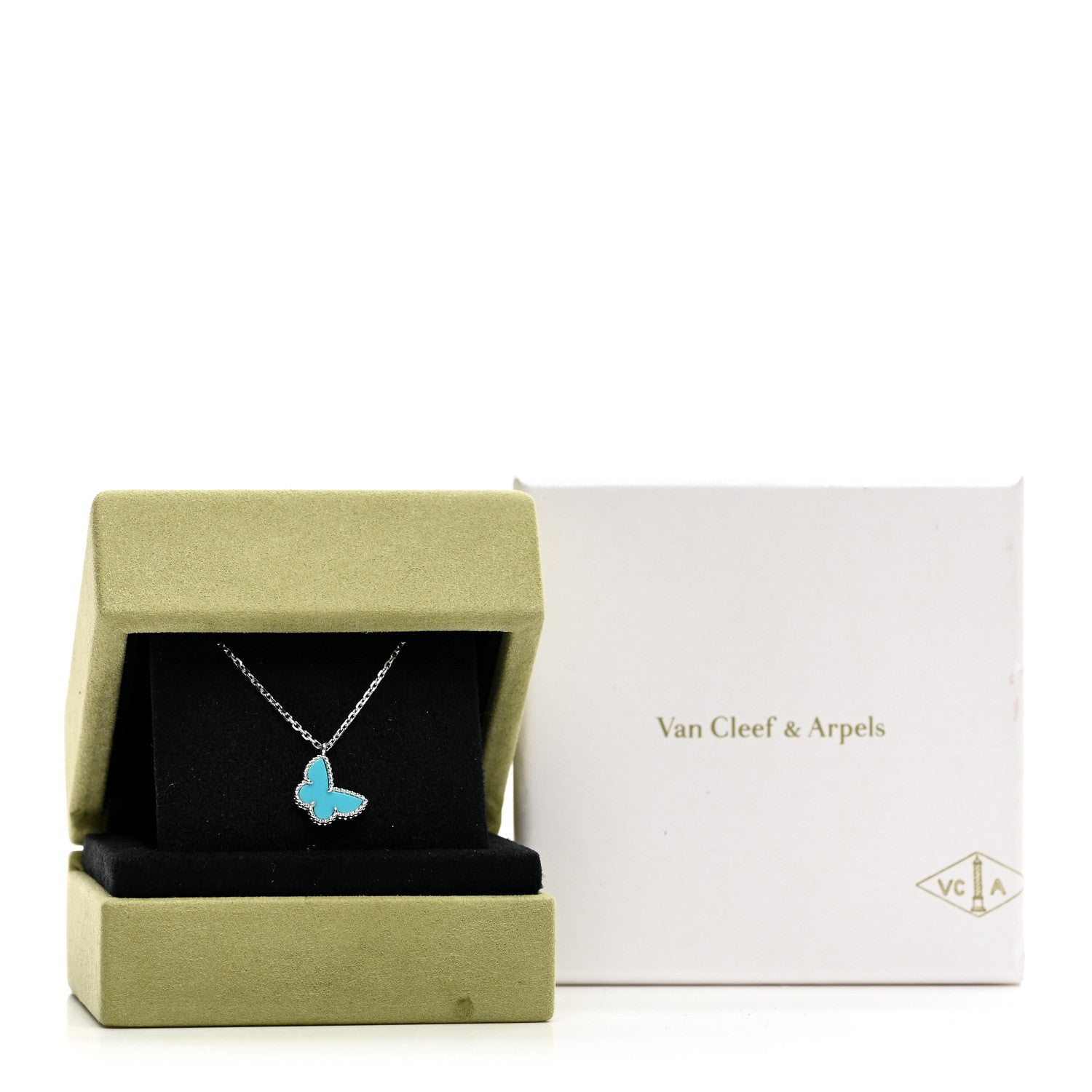 Van Cleef & Arpels 18K White Gold Turquoise Sweet Alhambra Butterfly Pendant Necklace 5 of 5