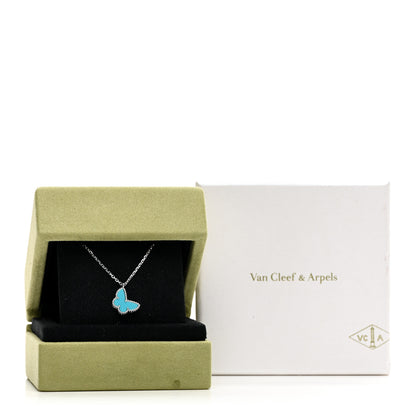 Van Cleef & Arpels 18K White Gold Turquoise Sweet Alhambra Butterfly Pendant Necklace 5 of 5