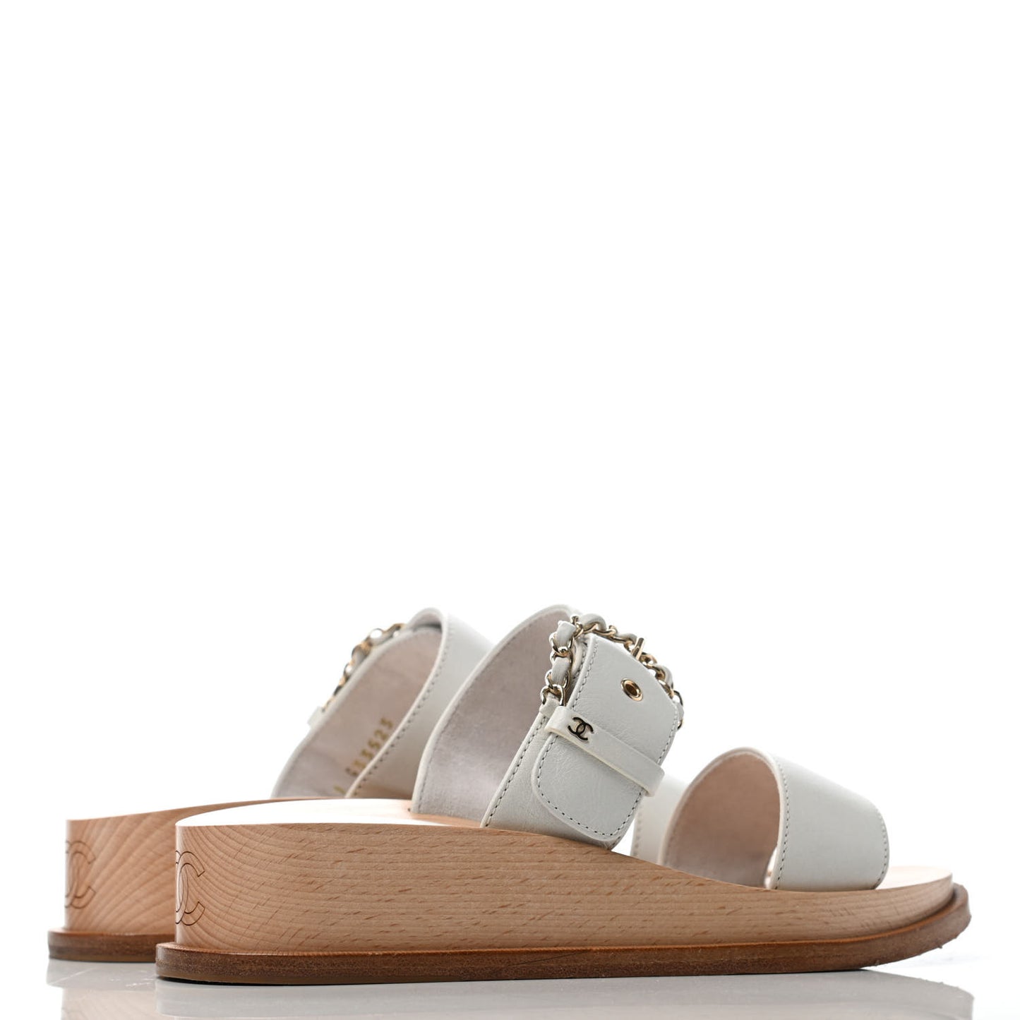 Calfskin Wood Buckle Sandals 36 White