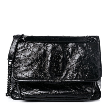 Saint Laurent Crinkled Calfskin Matelasse Monogram Medium Niki Chain Satchel Black 1 of 9