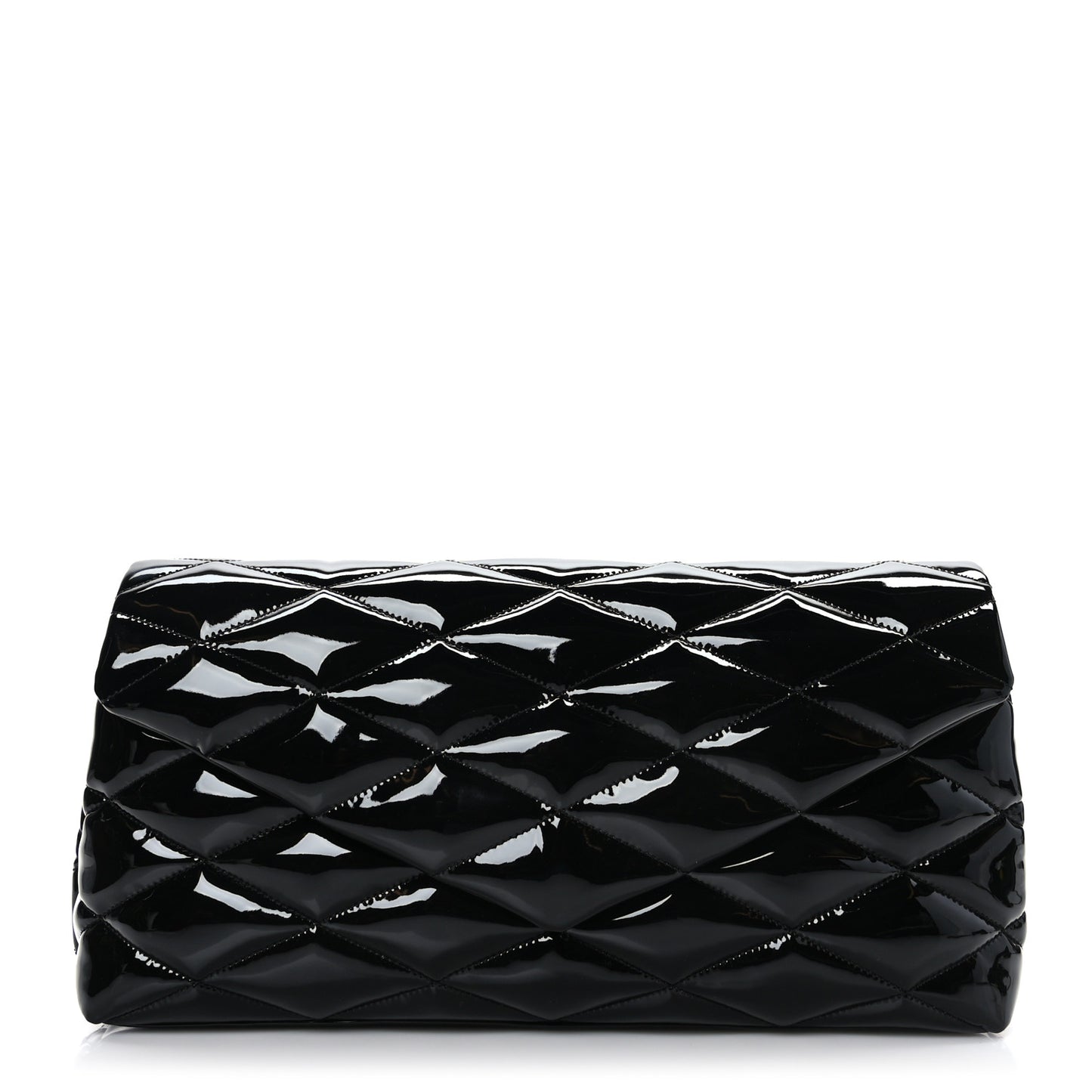 Patent Quilted Sade Puffer Envelope Clutch Black