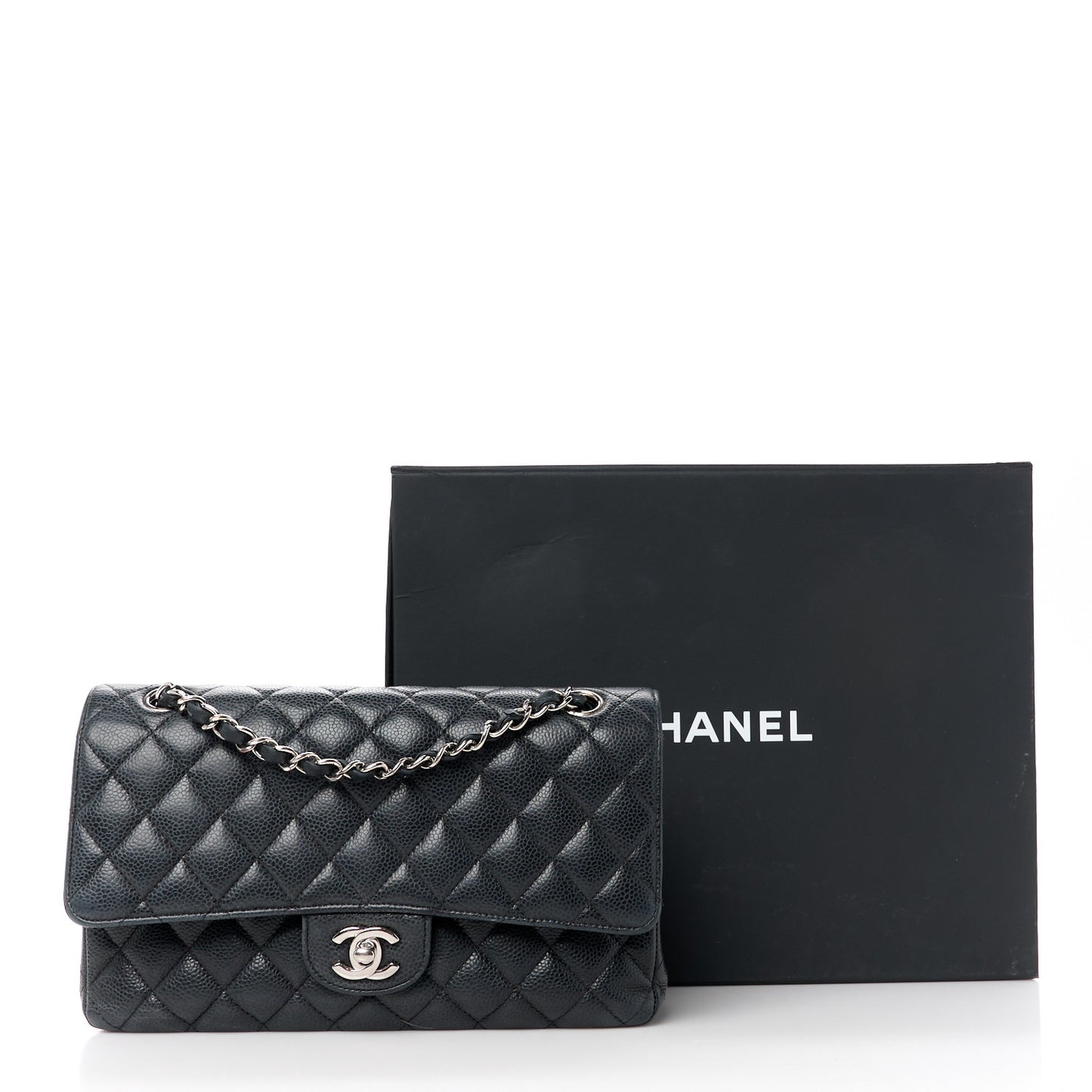 Caviar Quilted Medium Double Flap Black