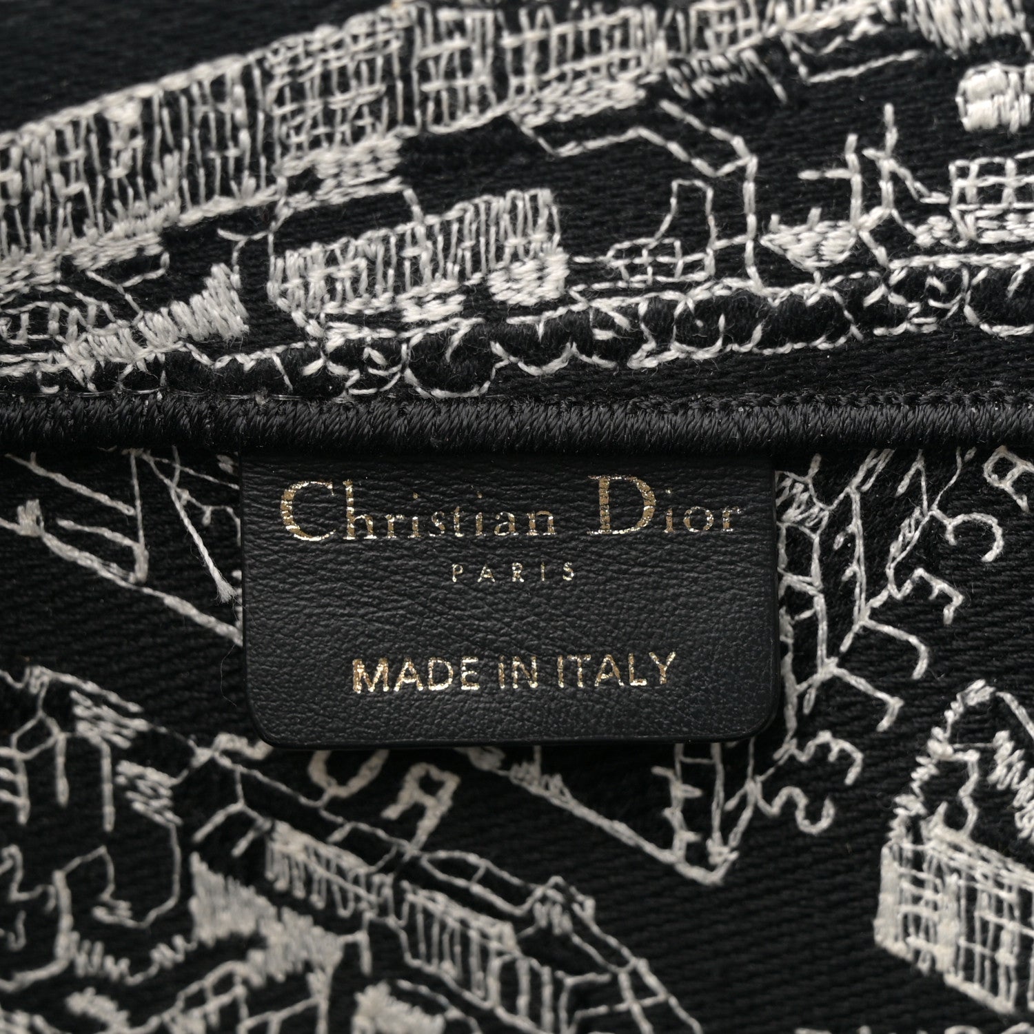 Christian Dior Canvas Embroidered Large Plan De Paris Book Tote Black White 6 of 10