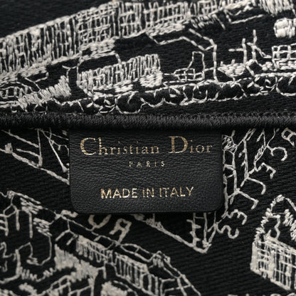 Christian Dior Canvas Embroidered Large Plan De Paris Book Tote Black White 6 of 10