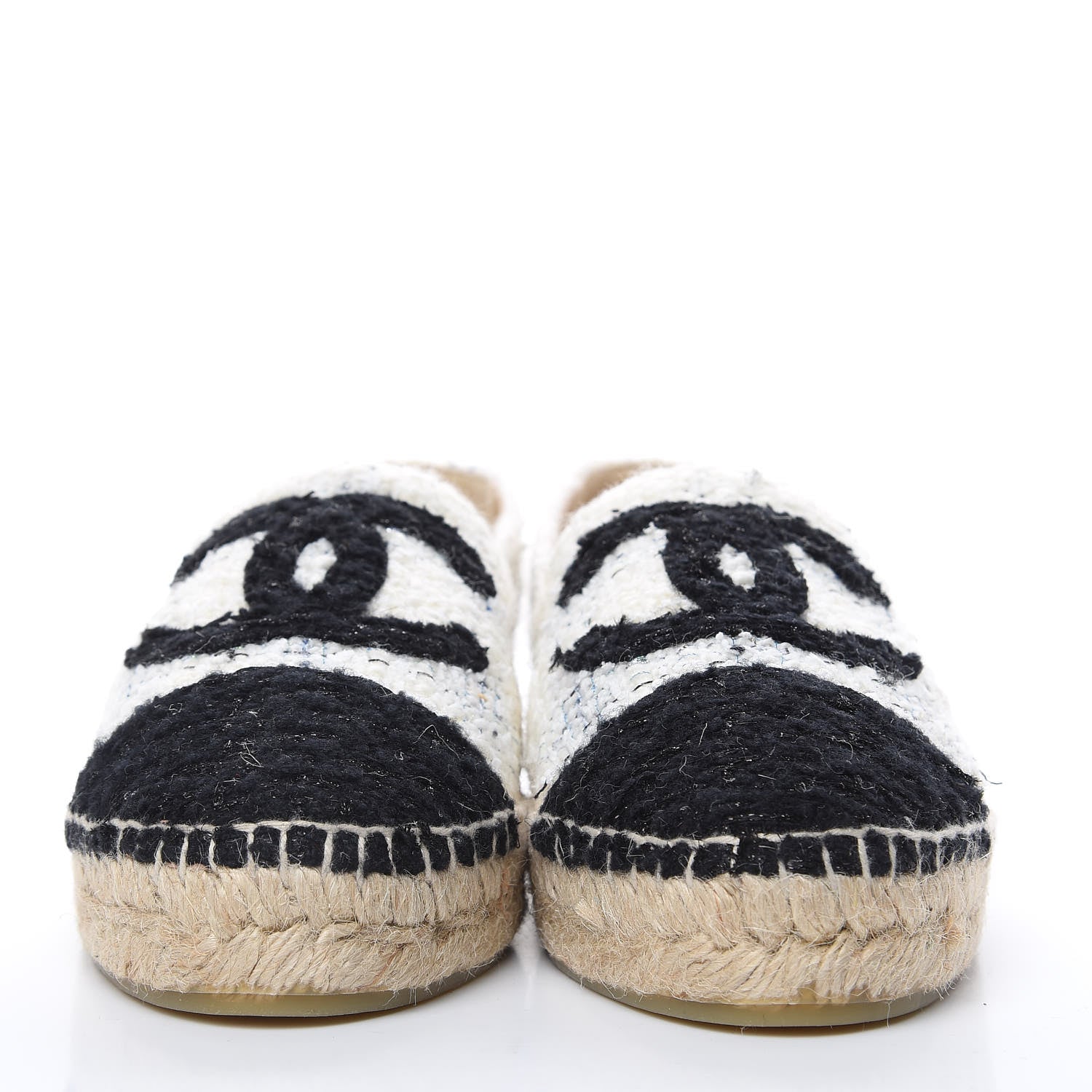 Chanel Tweed CC Espadrilles 39 Ecru White Blue Black 2 of 11