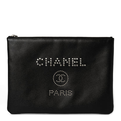 Chanel Caviar Studded Medium Deauville Pouch Black 1 of 9