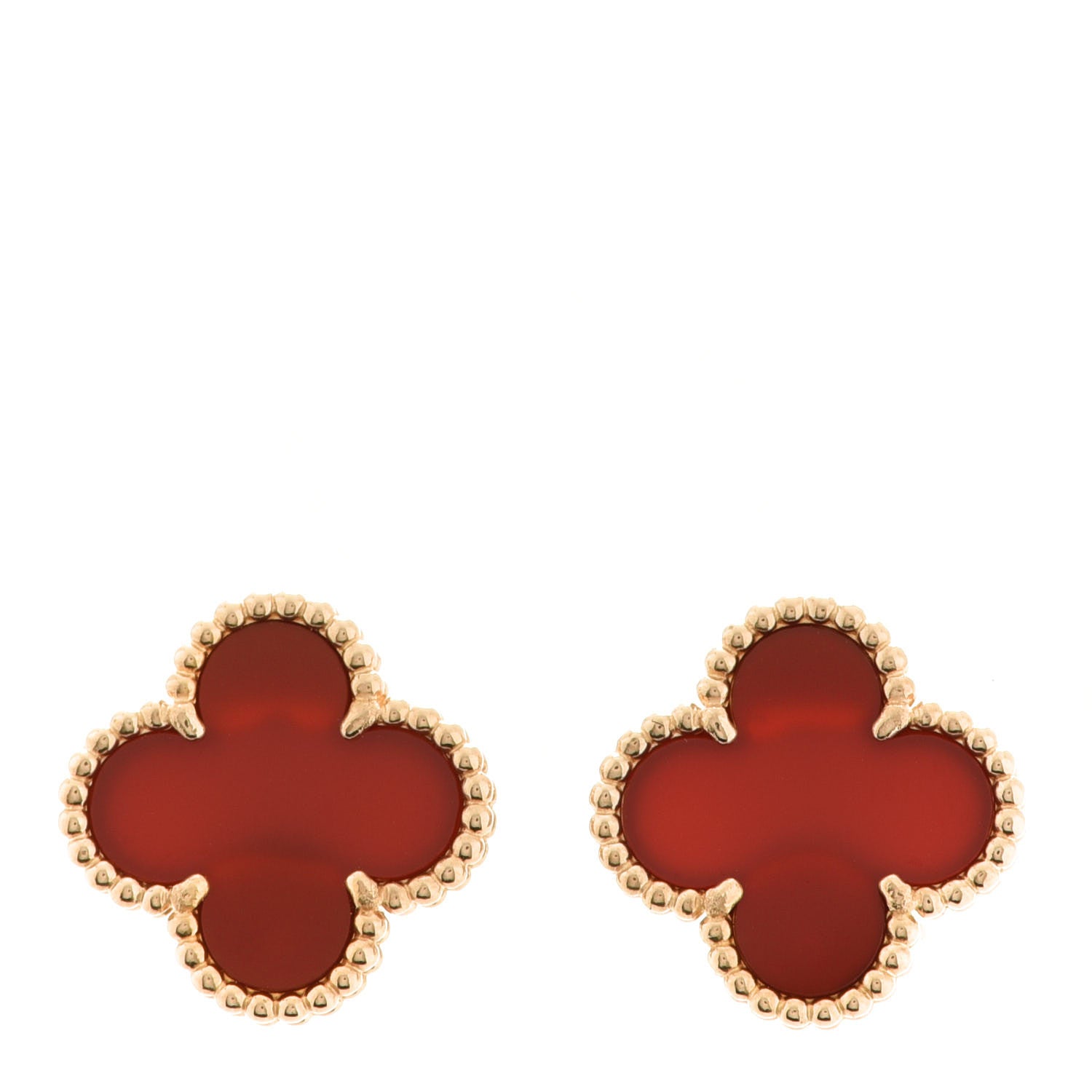 Van Cleef & Arpels 18K Yellow Gold Carnelian Vintage Alhambra Earrings 1 of 5