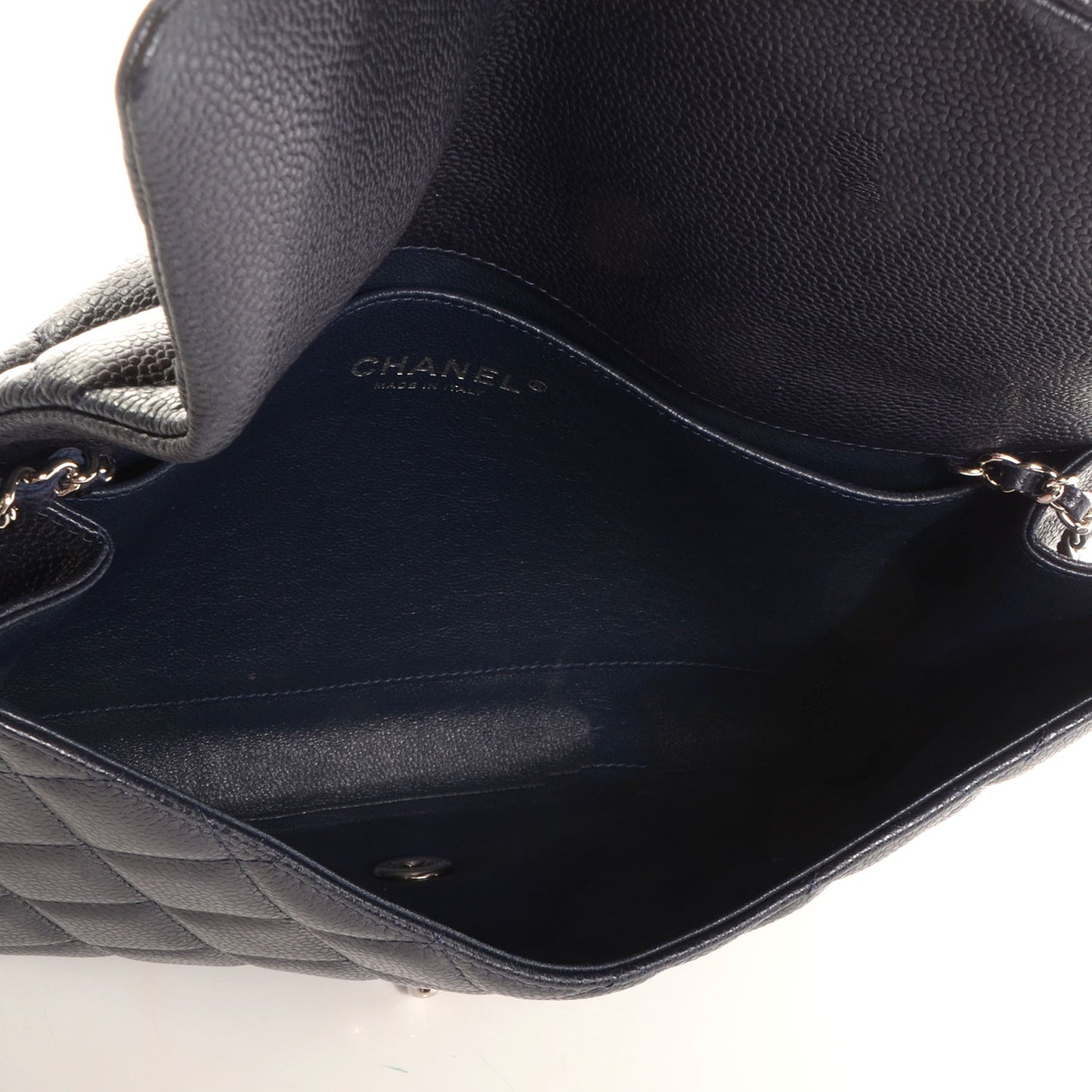 Caviar Clutch with Chain Flap Navy Blue