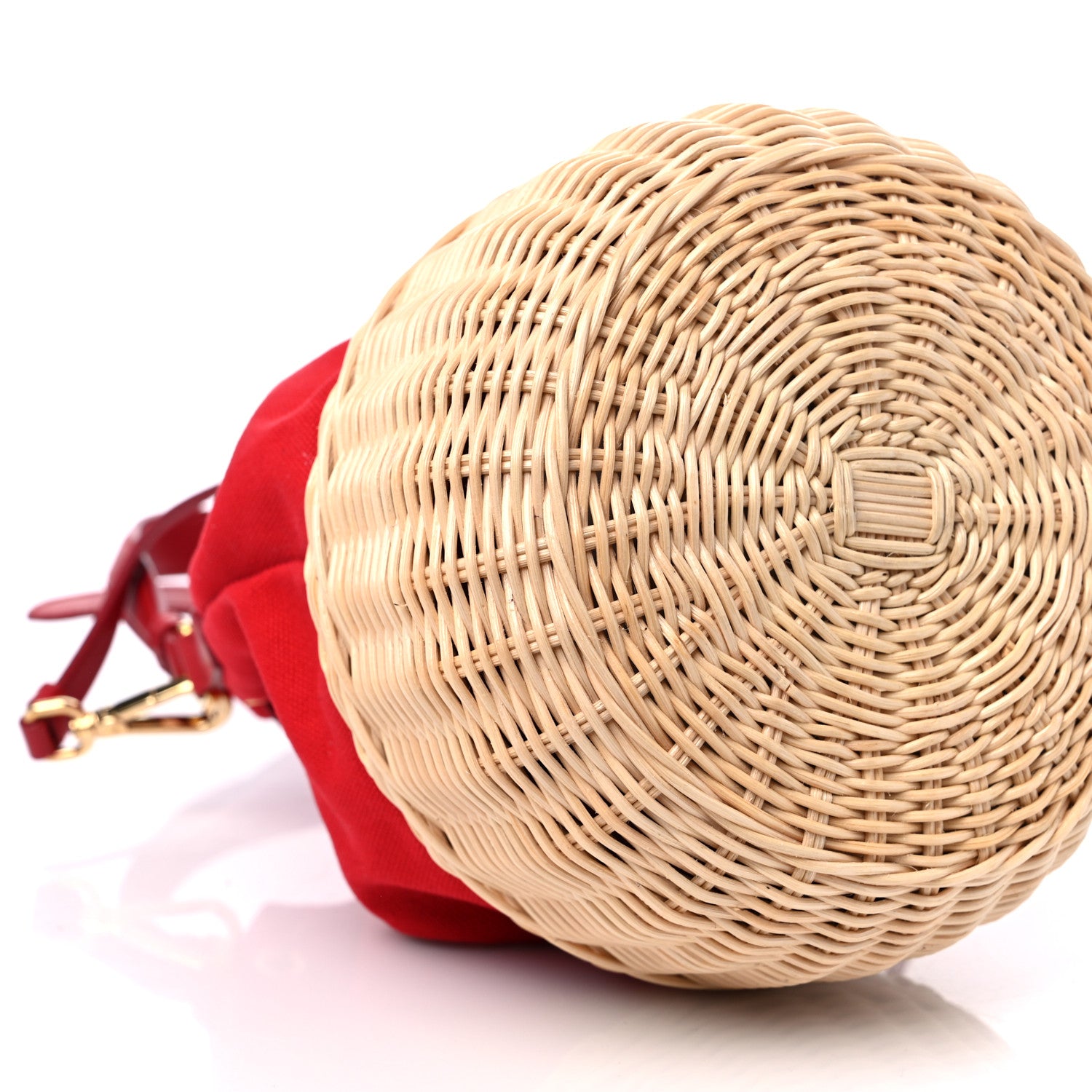 Prada Wicker Canvas Bucket Bag Rosso 8 of 9