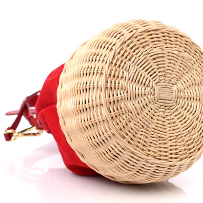Prada Wicker Canvas Bucket Bag Rosso 8 of 9