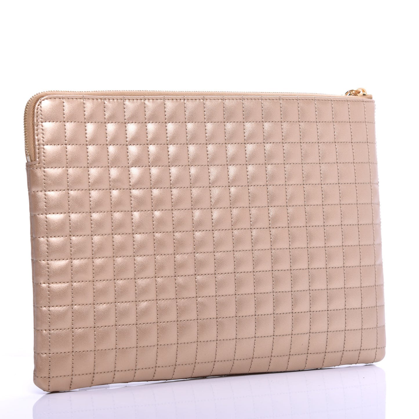 Calfskin Quilted C Charm Pouch Gold