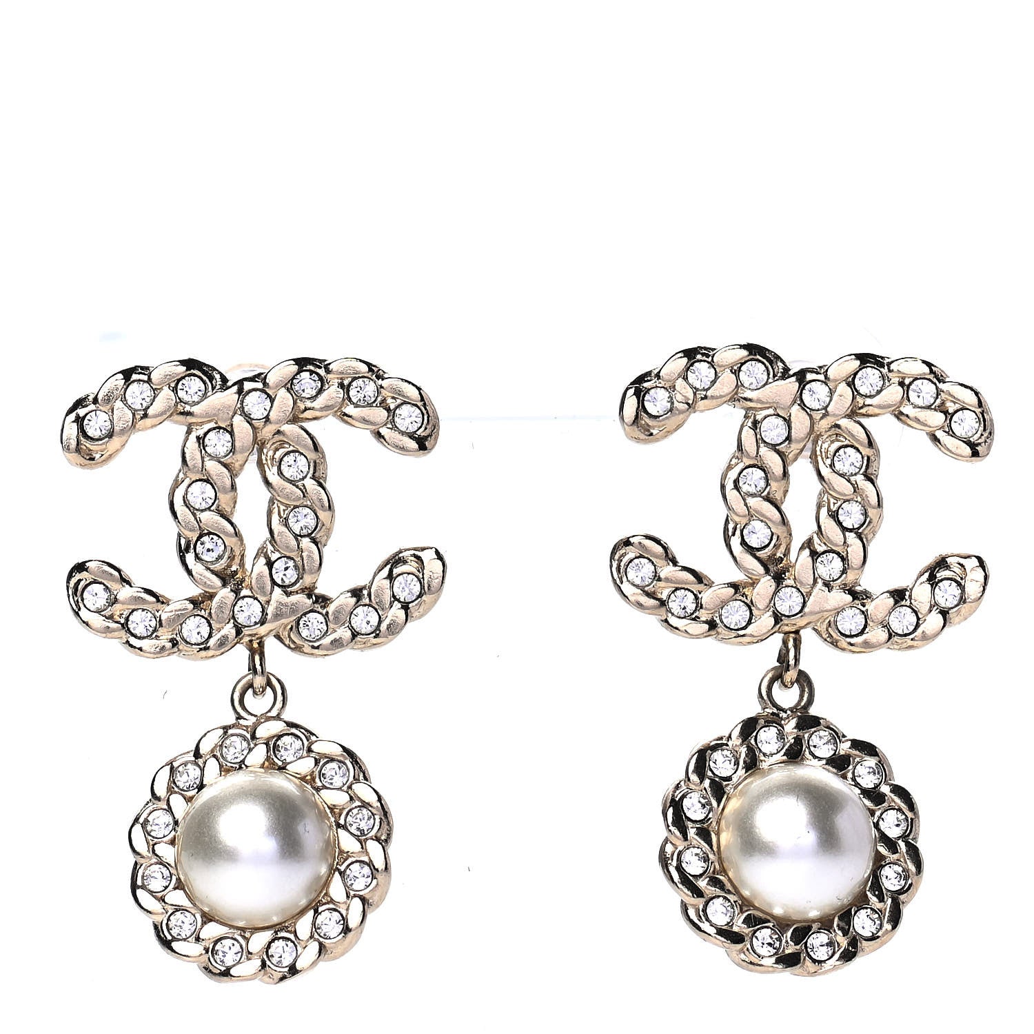 Chanel Crystal Pearl Pearls Coronation CC Drop Earrings Gold 1 of 4