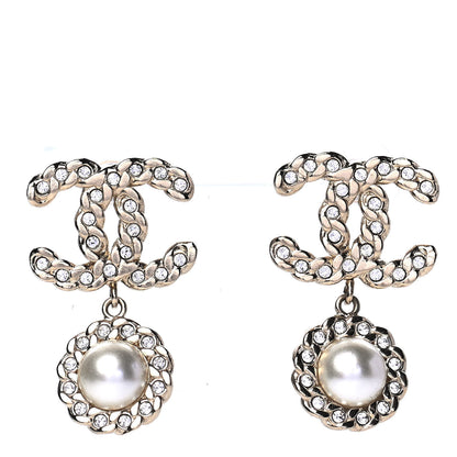 Chanel Crystal Pearl Pearls Coronation CC Drop Earrings Gold 1 of 4