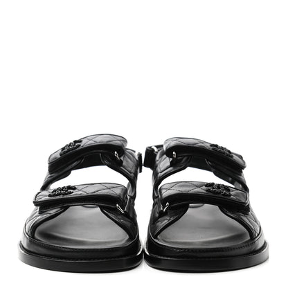 Chanel Lambskin Velcro Dad Sandals 40 Black 2 of 10