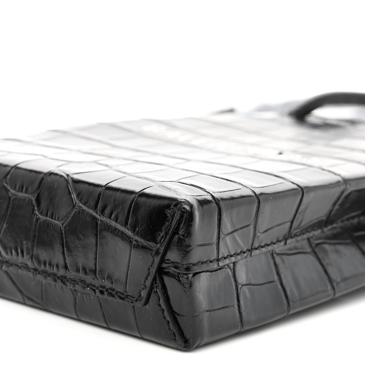 Balenciaga Calfskin Crocodile Embossed Logo Shopping Phone Holder Bag Black 9 of 9