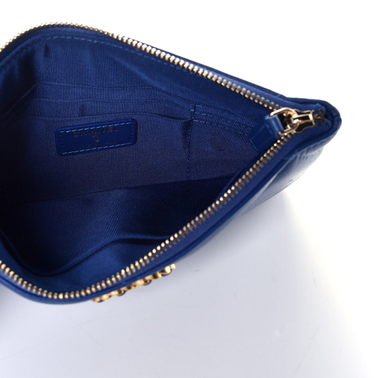 Goatskin Quilted Small Chanel 19 Pouch Dark Blue