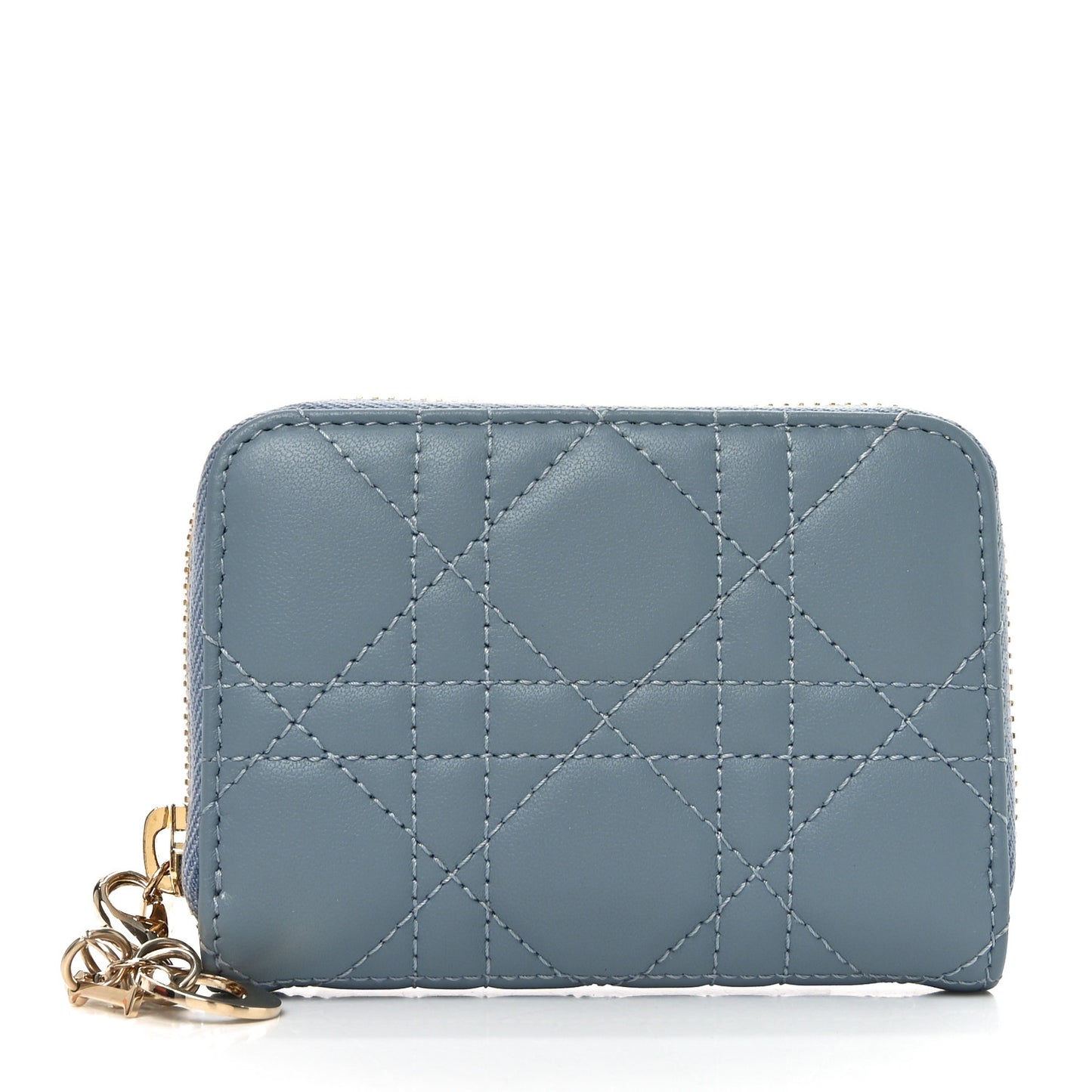 Lambskin Cannage Small Lady Dior Voyageur Coin Purse Cloud Blue