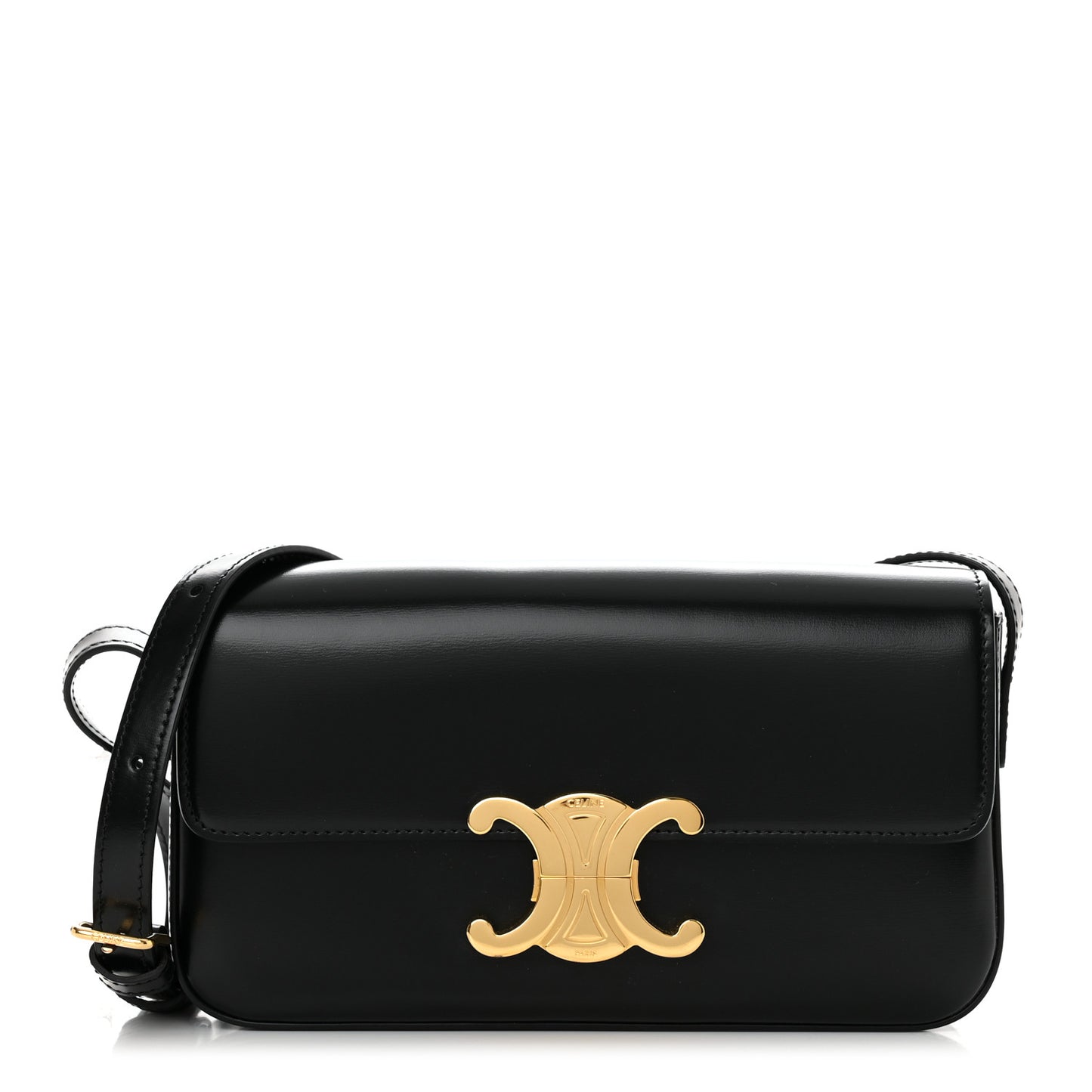 Shiny Calfskin Triomphe Shoulder Bag Black