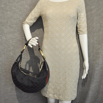 Gucci Monogram Web Bamboo Ring Hobo Black 2 of 8
