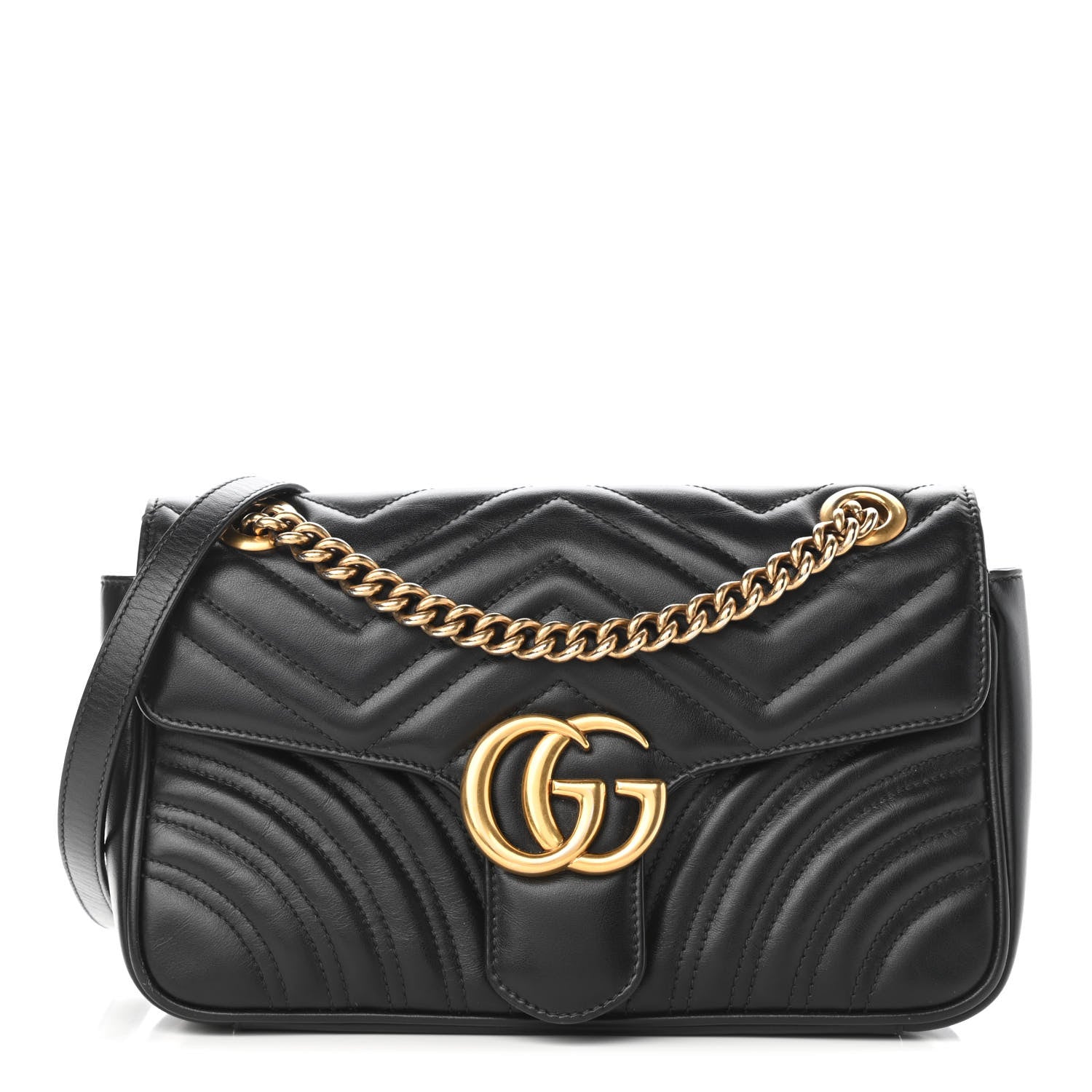 Gucci Calfskin Matelasse Small GG Marmont Shoulder Bag Black 1 of 10