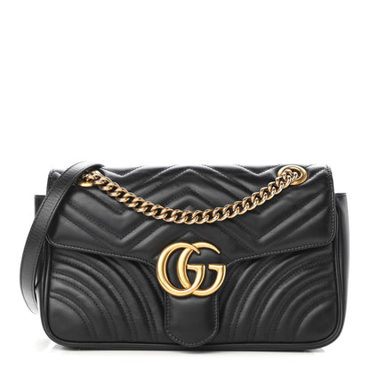 Gucci Calfskin Matelasse Small GG Marmont Shoulder Bag Black 1 of 10