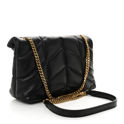 Saint Laurent Lambskin Quilted Toy Loulou Puffer Monogram Chain Satchel Black 3 of 10