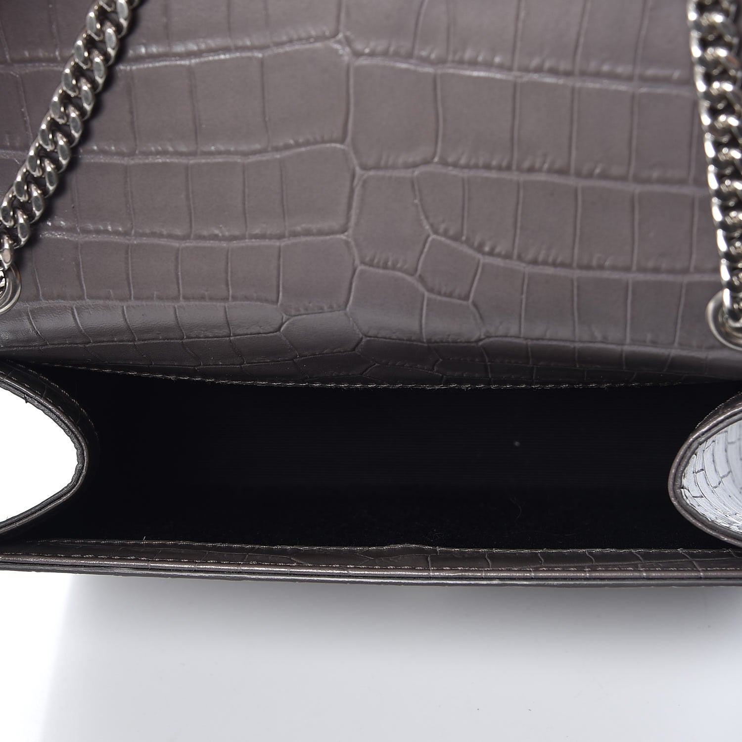 Saint Laurent Calfskin Crocodile Embossed Small Classic Monogram Kate Tassel Satchel Fog 5 of 6