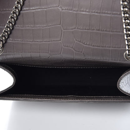 Saint Laurent Calfskin Crocodile Embossed Small Classic Monogram Kate Tassel Satchel Fog 5 of 6
