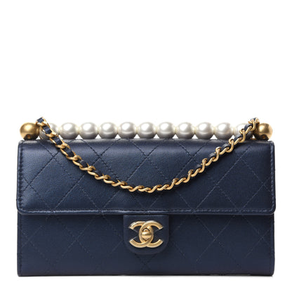 Chanel Iridescent Lambskin Quilted Chic Pearls Clutch With Chain Blue 1 of 13