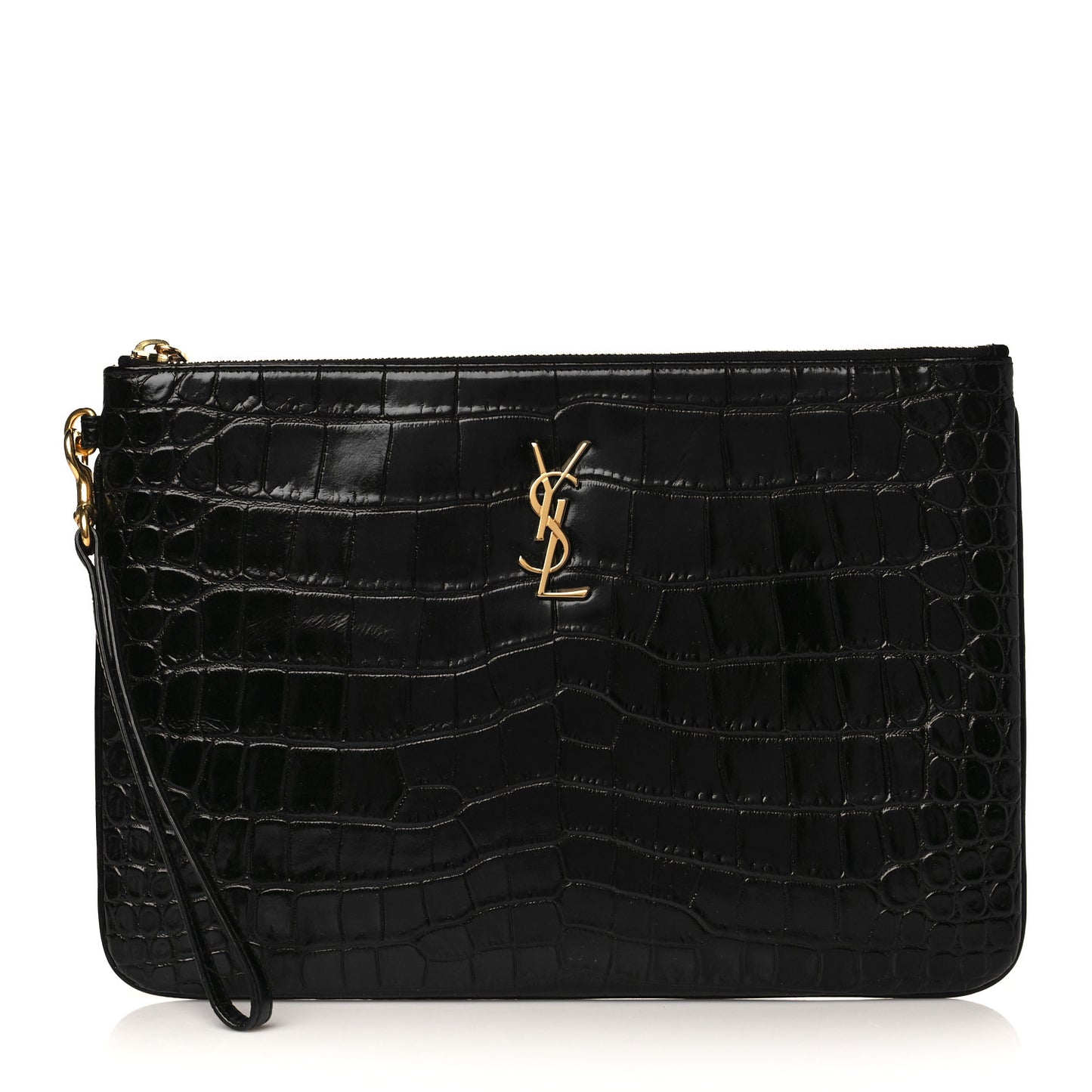 Calfskin Crocodile Embossed Cassandre Tablet Pouch Black