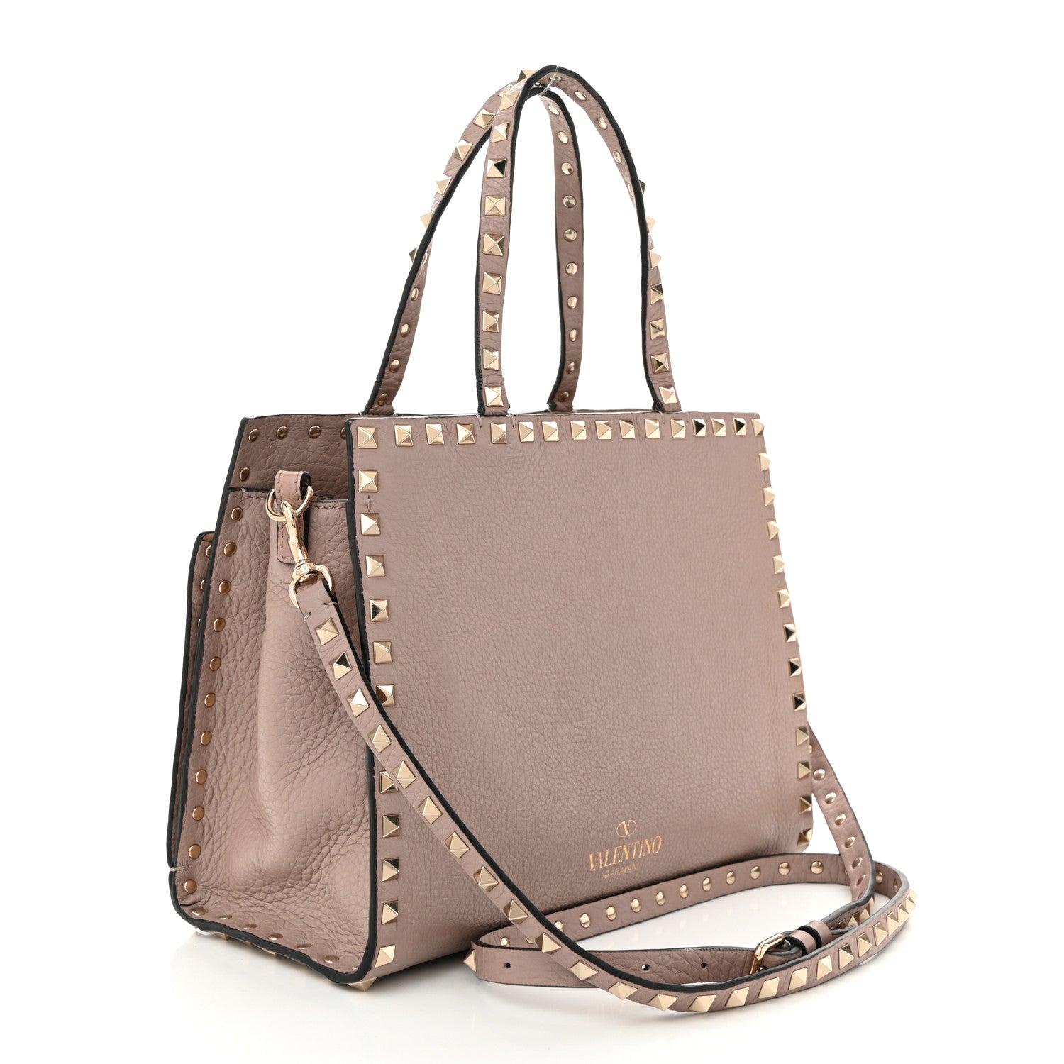 Valentino Garavani Grained Calfskin Rockstud Flip Lock Tote Poudre 3 of 9