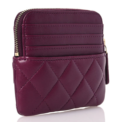Chanel Lambskin Quilted Zip Card Holder Wallet Dark Purple 3 of 10