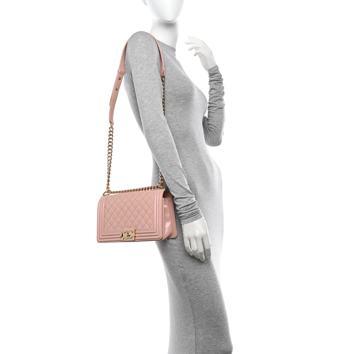 Patent Calfskin Quilted Medium Boy Flap Light Pink Light Pink