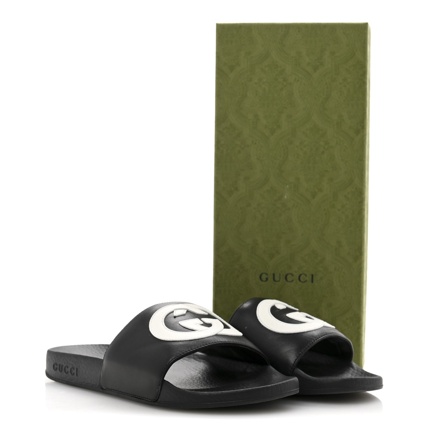 Nappa Miro Soft Calfskin Womens Interlocking G Slide Sandals 38 Black White