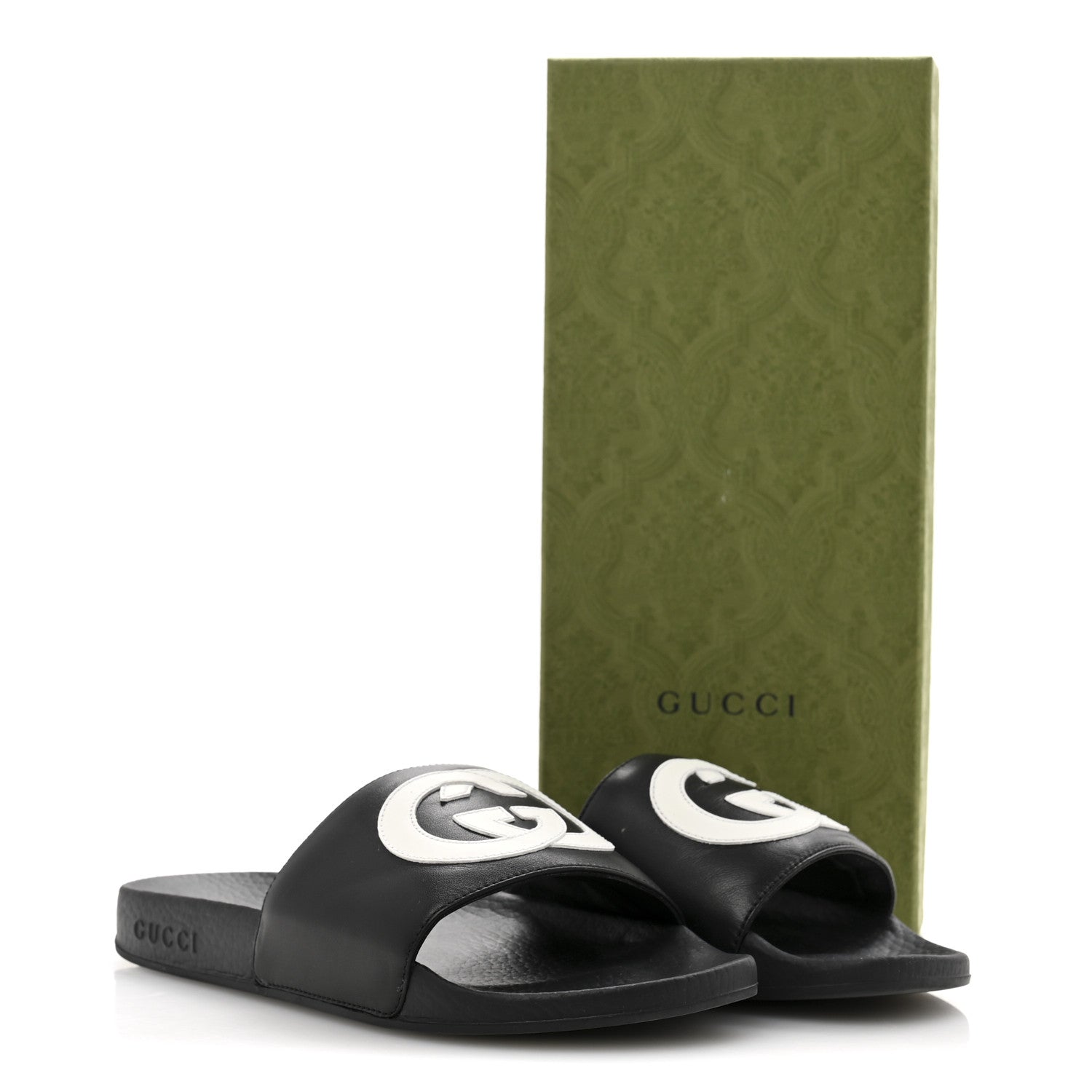 Gucci Nappa Miro Soft Calfskin Womens Interlocking G Slide Sandals 38 Black White 11 of 11